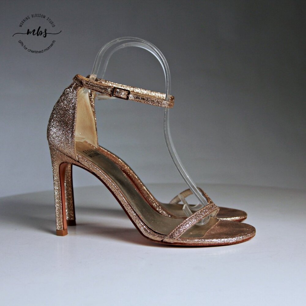 EUC Stuart Weitzman Nudist Glitter Heels in‎ Gold Women 6.5